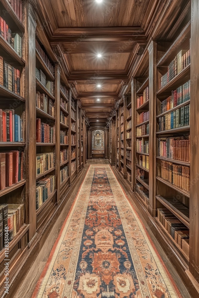 Cozy and Inviting Library Hall in a Classic Wood-Paneled Interior Cozy and Inviting Library Hall in a Classic Wood-Paneled Interior