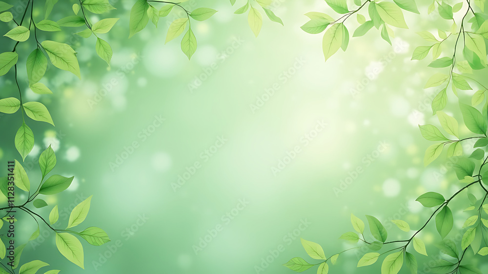 Spring Banner Design: Pastel Green Background with Delicate Leaf Frame for Greeting Cards Spring Banner Design: Pastel Green Background with Delicate Leaf Frame for Greeting Cards
