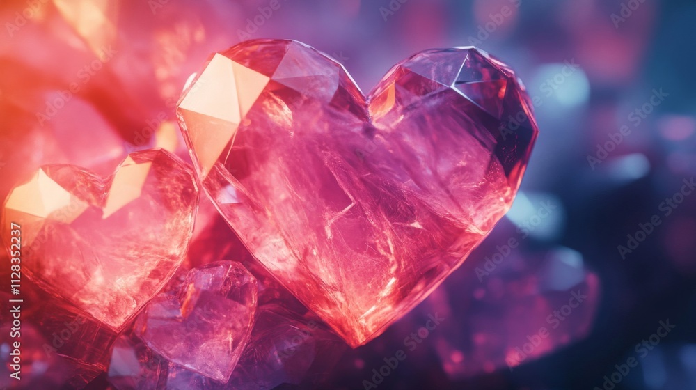Luminous Pink Crystal Hearts Clustered Together Luminous Pink Crystal Hearts Clustered Together