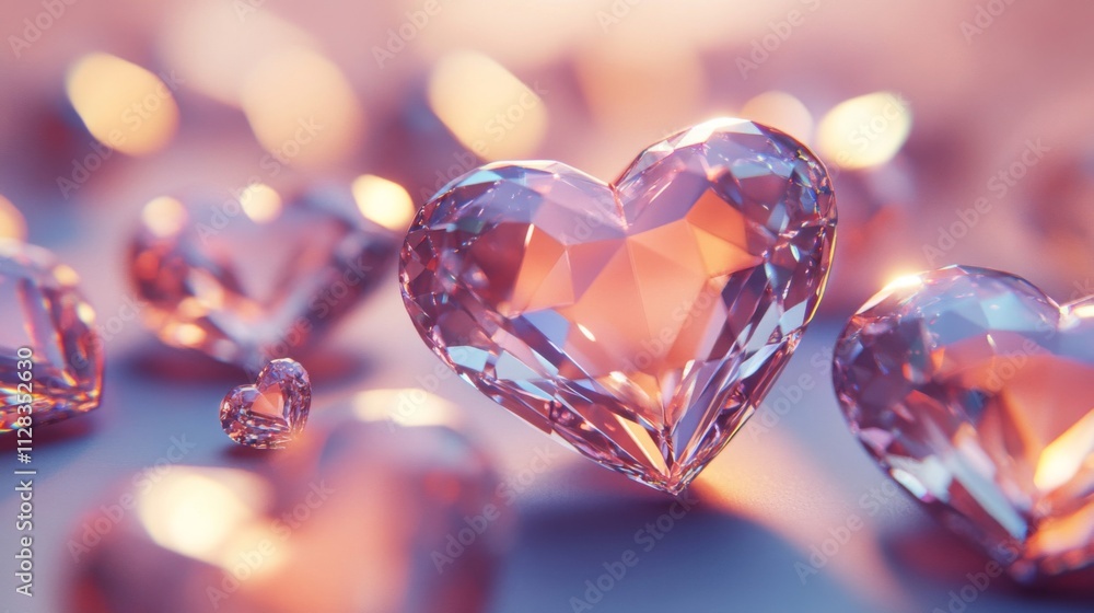 Sparkling Pink Crystal Hearts Glimmering Softly Sparkling Pink Crystal Hearts Glimmering Softly