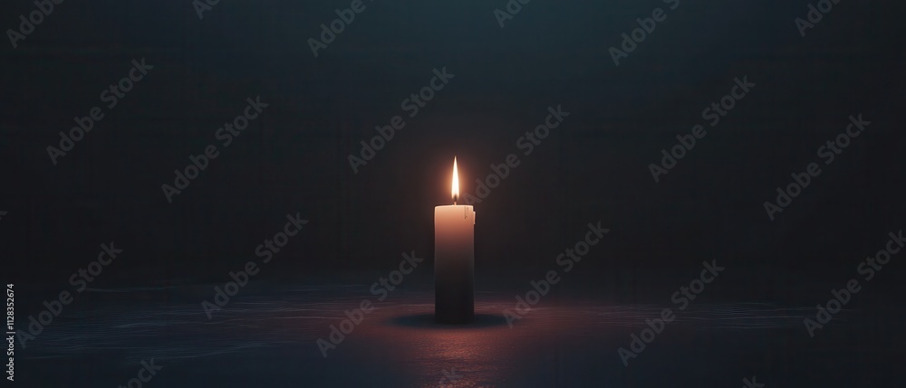 Single Flame Candle Illuminating Dark Space in Soft Light Single Flame Candle Illuminating Dark Space in Soft Light