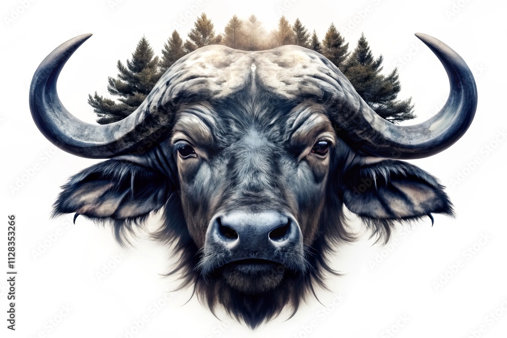 Majestic Buffalo Silhouette: Drone Photography, Black & White, Powerful Animal Head Majestic Buffalo Silhouette: Drone Photography, Black & White, Powerful Animal Head