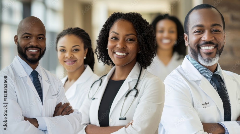 A collection of portrait photos of African-American dentists, from interns to experienced professionals, smiling confidently A collection of portrait photos of African-American dentists, from interns to experienced professionals, smiling confidently