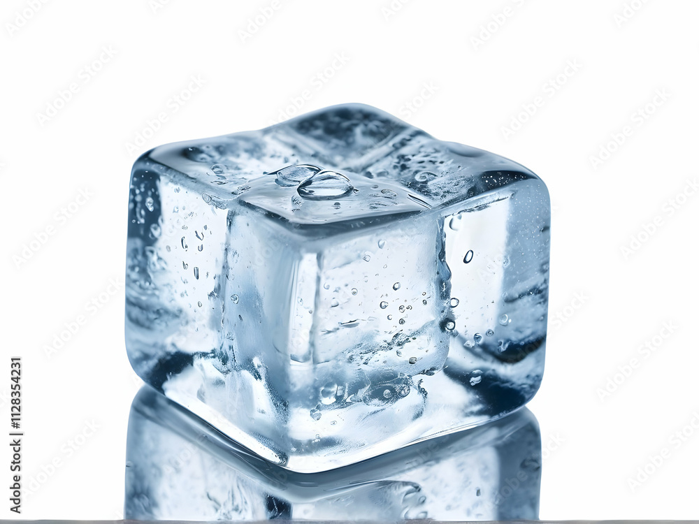 Clear ice cubes, isolated on a white background, reflecting the cool, blue hue of frozen water Clear ice cubes, isolated on a white background, reflecting the cool, blue hue of frozen water