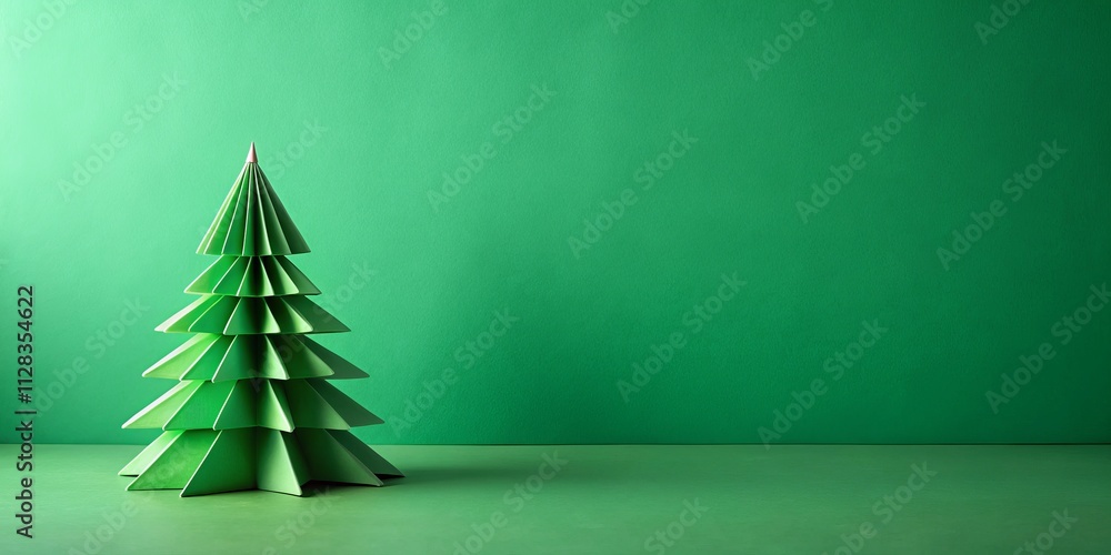 Minimalist Green Paper Christmas Tree | Festive Holiday Background | Copy Space Minimalist Green Paper Christmas Tree | Festive Holiday Background | Copy Space