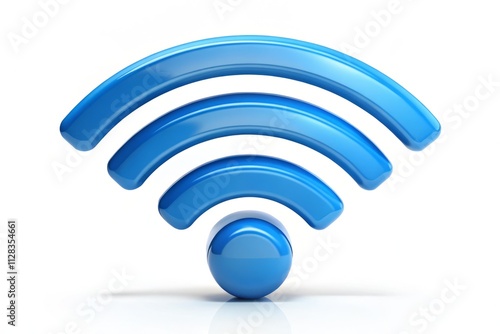 Minimalist 3D Rendered Blue Wifi Symbol, Wireless Network, White Background, High Resolution Image