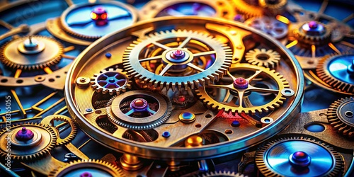 Wallpaper Mural Minimalist Watch Gear Set: Flat Design , Clockwork Mechanism, Precision Engineering, Cogwheel Art Torontodigital.ca