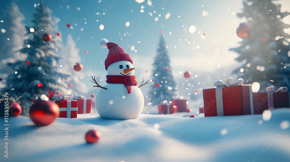 Obraz premium Snowman Standing Next to a Christmas Tree