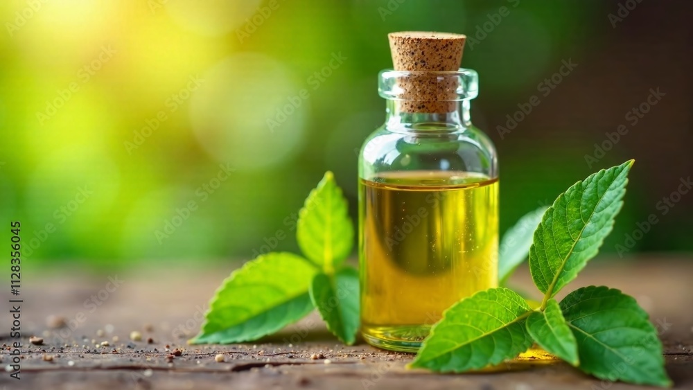 Patchouli Essential Oil Glass Bottle, Fresh Leaves, Aromatic Oil, Cosmetic Product - AI Photo Patchouli Essential Oil Glass Bottle, Fresh Leaves, Aromatic Oil, Cosmetic Product - AI Photo
