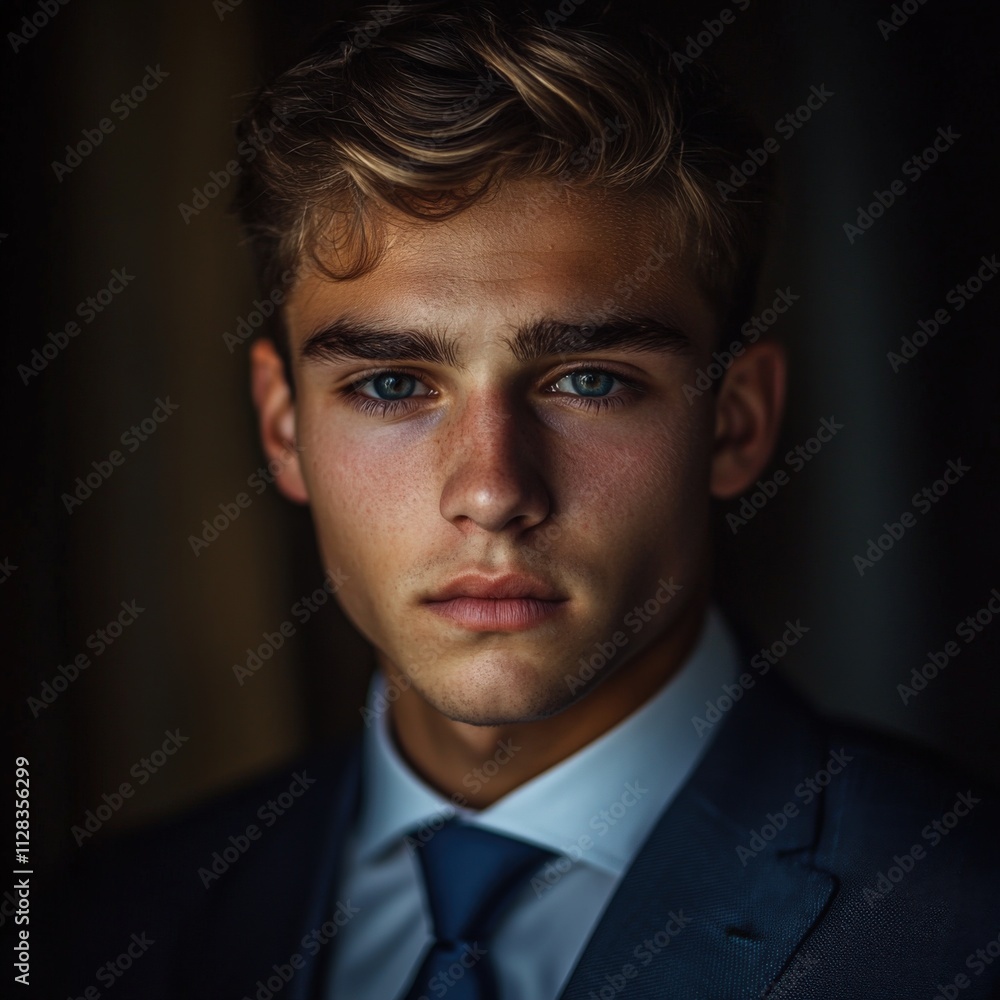 portrait of a young man in formal attire with intense gaze portrait of a young man in formal attire with intense gaze