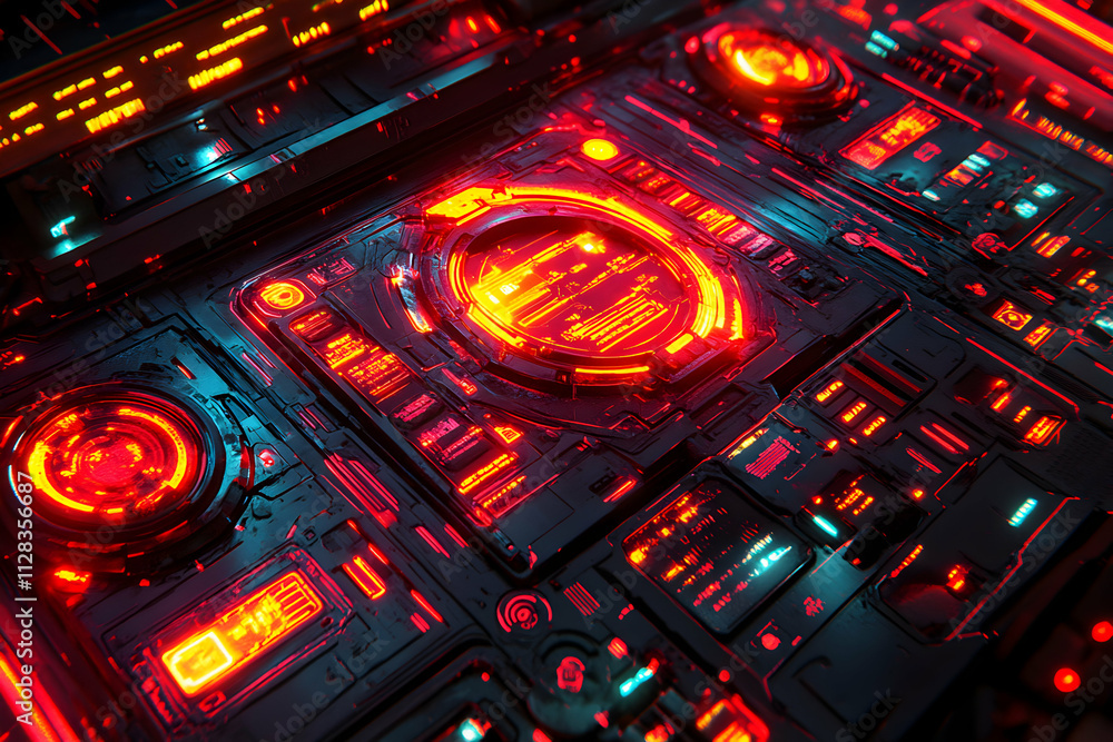 Cyberpunk Panel, Glowing Circuits & Futuristic Interface, Displays Data Streams Intensely Cyberpunk Panel, Glowing Circuits & Futuristic Interface, Displays Data Streams Intensely