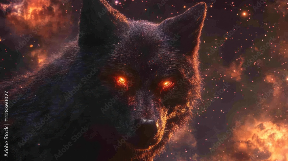 Mystical wolf with glowing eyes in a cosmic backdrop Mystical wolf with glowing eyes in a cosmic backdrop