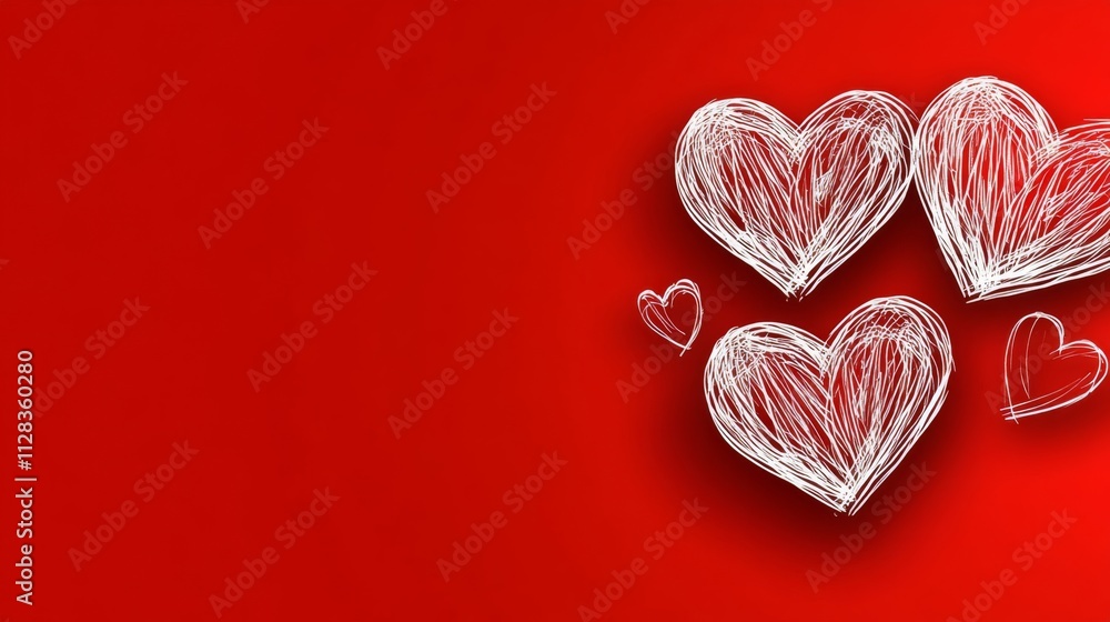 White Sketch Hearts on Red Background Design White Sketch Hearts on Red Background Design