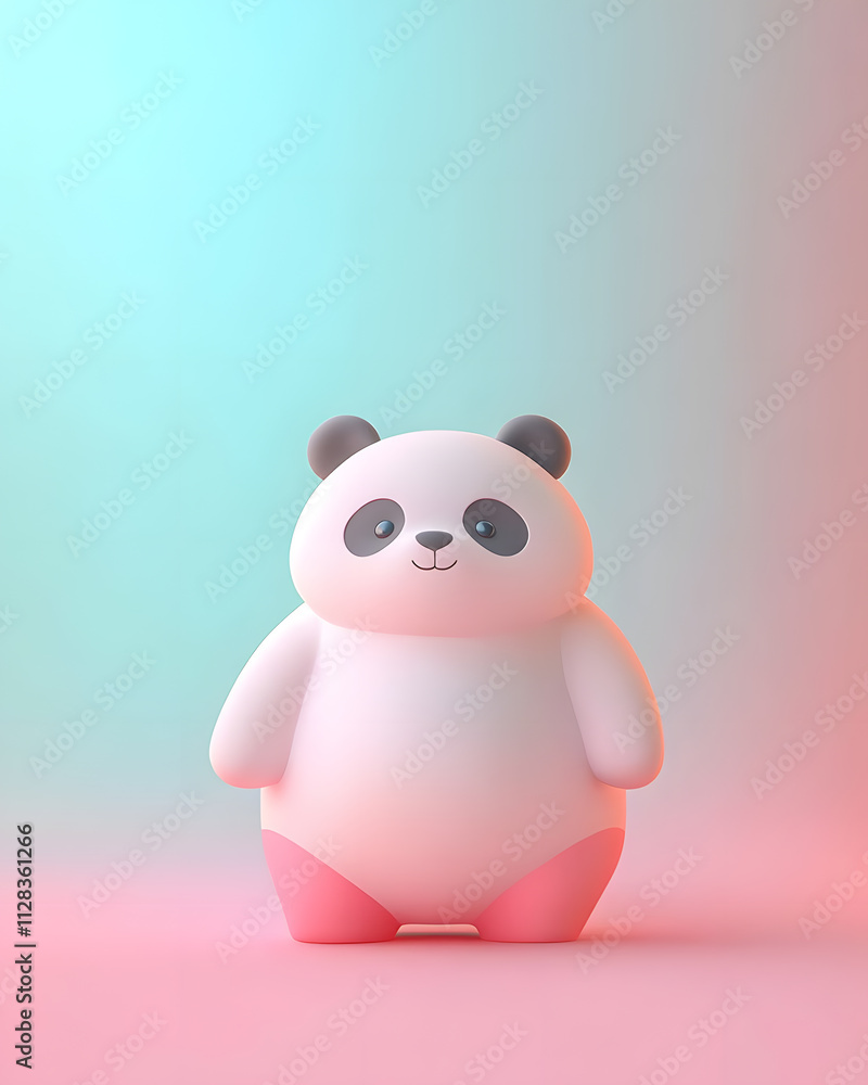 Cute cartoon panda toy digital art soft pastel colors indoor studio playful design concept for kids Cute cartoon panda toy digital art soft pastel colors indoor studio playful design concept for kids