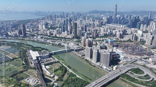 Aerial skyview of Lok Ma Chau Loop showcasing the Hong Kong-Shenzhen Innovation and Technology Park redevelopment near Huanggang Port and the Greater Bay Area economic growth  photo