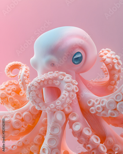 Vibrant octopus art underwater realm digital illustration surreal environment close-up view marine life concept photo