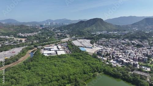 Aerial skyview of Lok Ma Chau Loop showcasing the Hong Kong-Shenzhen Innovation and Technology Park redevelopment near Huanggang Port and the Greater Bay Area economic growth  photo