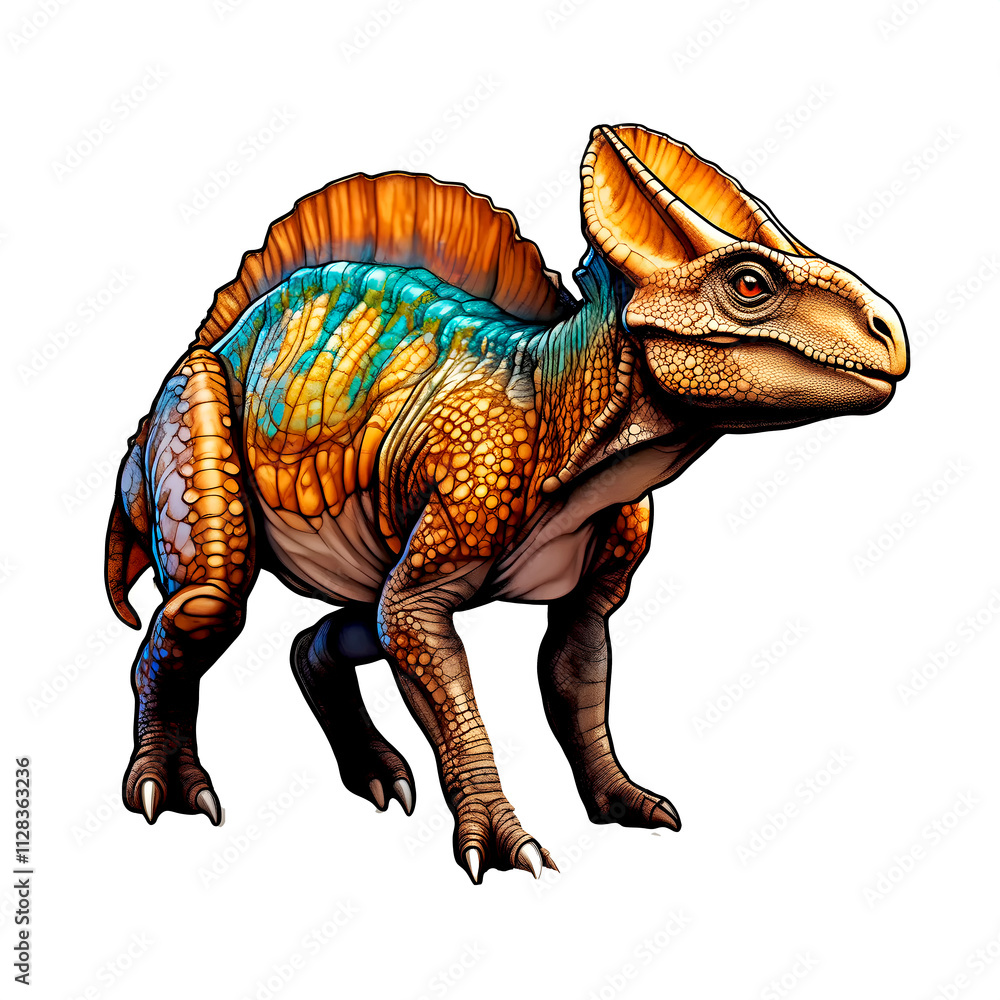 Fototapeta premium Full body protoceratops dinosaur drawing, isolated on white background