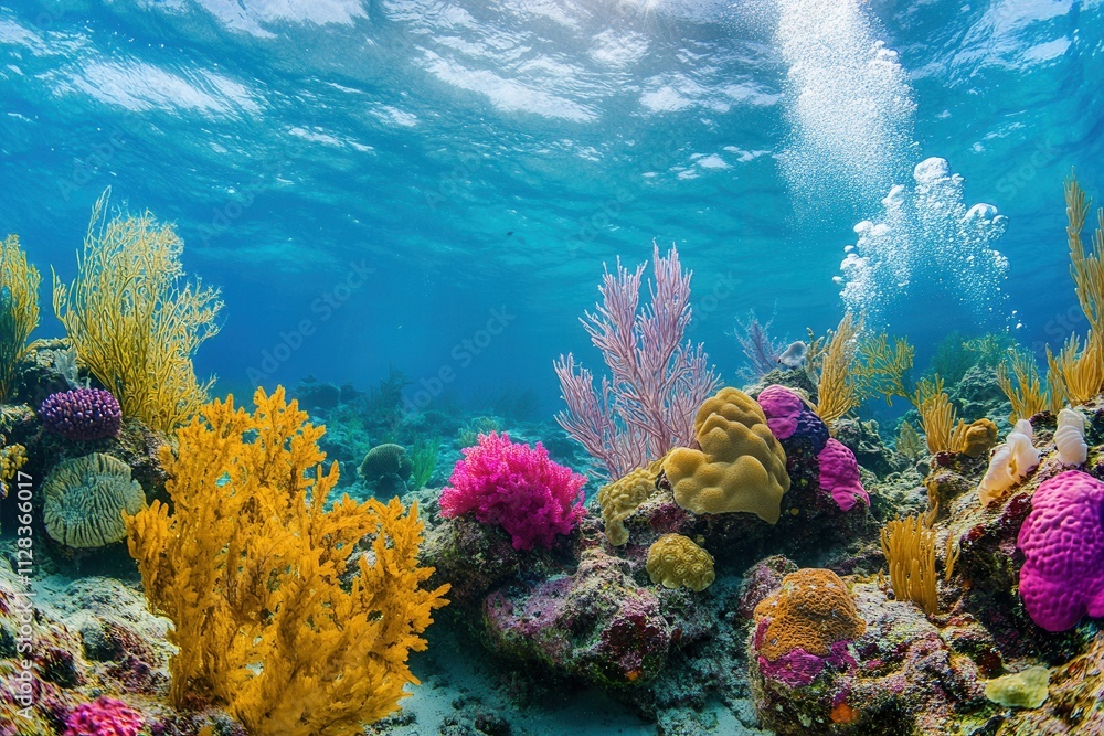 Naklejka premium Vibrant underwater coral reef with colorful marine life.