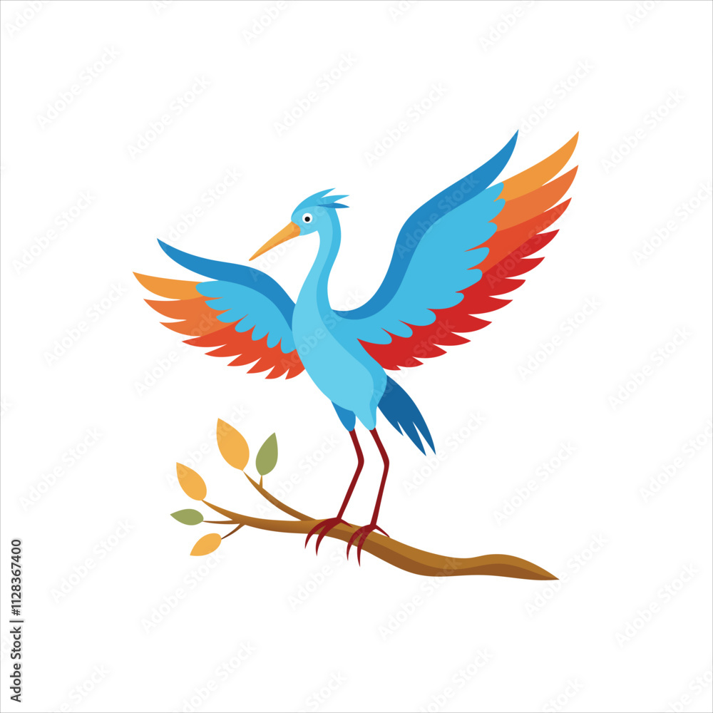 Bird Landing on a Branch Vector Design on White Background Bird Landing on a Branch Vector Design on White Background