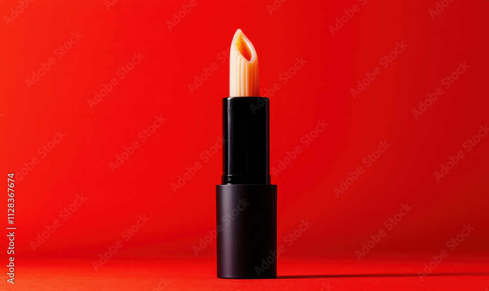 Innovative Visual Design Merging Lipstick and Pasta on a Vibrant Red Background Showcasing Creative Expression and Modern Artistry Innovative Visual Design Merging Lipstick and Pasta on a Vibrant Red Background Showcasing Creative Expression and Modern Artistry
