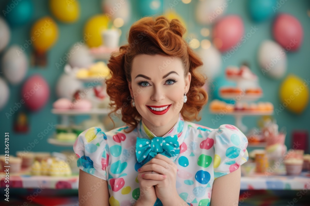 Beautiful pin-up girl with cake on the background of the room Beautiful pin-up girl with cake on the background of the room