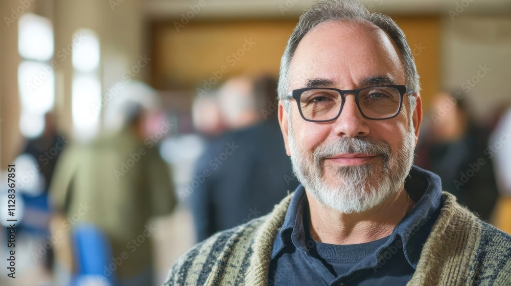 A middle-aged man advocating for accessible election systems in North America A middle-aged man advocating for accessible election systems in North America