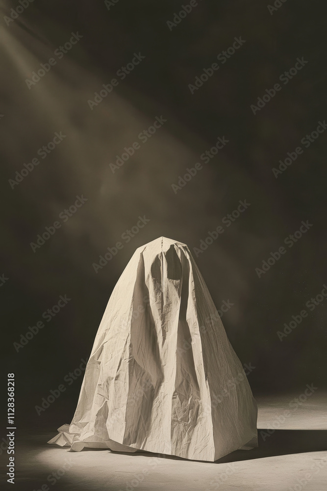 Exploring the Enigmatic Form: A Mysterious Shrouded Object Capturing Mood and Imagination in Dim Light Exploring the Enigmatic Form: A Mysterious Shrouded Object Capturing Mood and Imagination in Dim Light