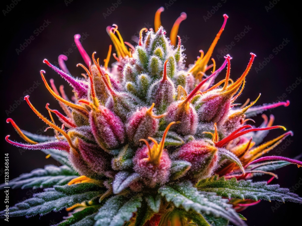 Sour Diesel Cannabis Macro Photography: High-Resolution Close-up of Trichomes & Calyx Sour Diesel Cannabis Macro Photography: High-Resolution Close-up of Trichomes & Calyx