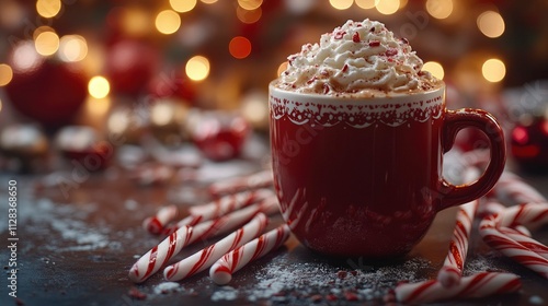 Wallpaper Mural Festive Peppermint Hot Chocolate with Candy Canes and Christmas Lights Torontodigital.ca