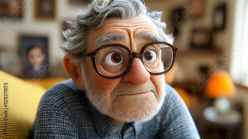 Thoughtful Elderly Man in Glasses - 3D Animated Character Portrait