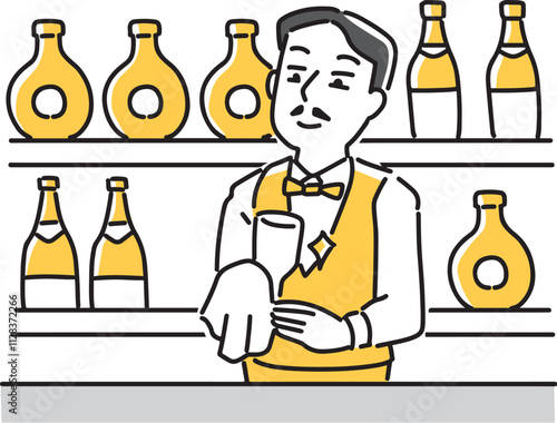 お店でグラスを拭くマスター
