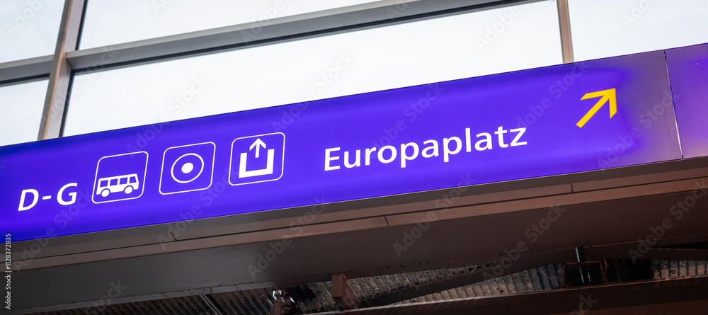 Signs or signboard leading people out of Graz railway station towards the bus station on Europaplatz, just the next door. Signs or signboard leading people out of Graz railway station towards the bus station on Europaplatz, just the next door.