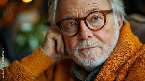 Pensive Senior Man in Warm Sweater