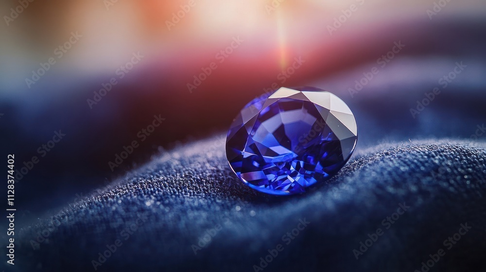 Vivid Blue Sapphire Gemstone Rests on Dark Fabric Vivid Blue Sapphire Gemstone Rests on Dark Fabric