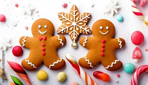 Christmas gingerbread cookies and cake with icing decorated for the holiday season