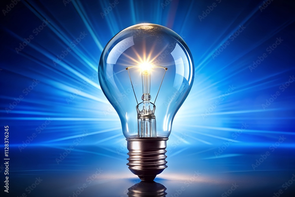 Glowing Light Bulb on Blue Background Glowing Light Bulb on Blue Background