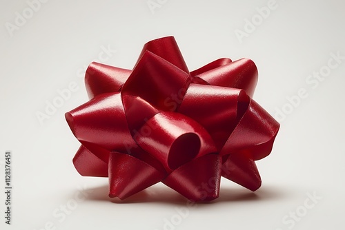 Red Gift Bow with Smooth Ribbons Isolated on White Background photo