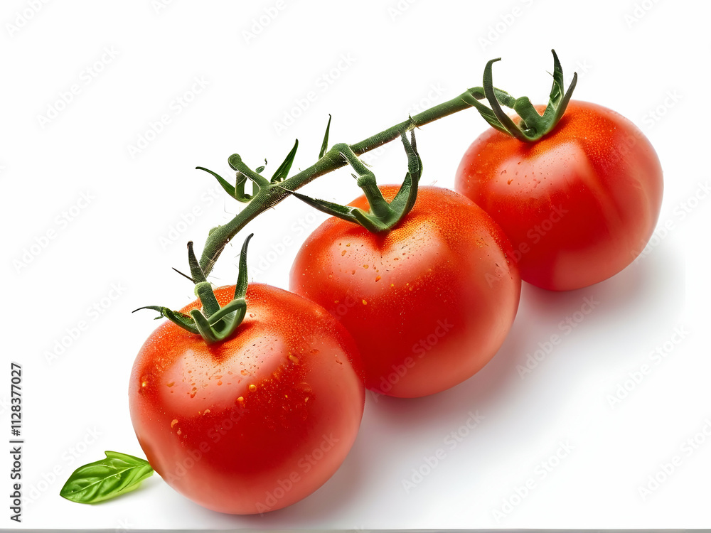 Ripe, red tomatoes isolated on a white background, perfect for healthy salads and vegetarian dishes Ripe, red tomatoes isolated on a white background, perfect for healthy salads and vegetarian dishes