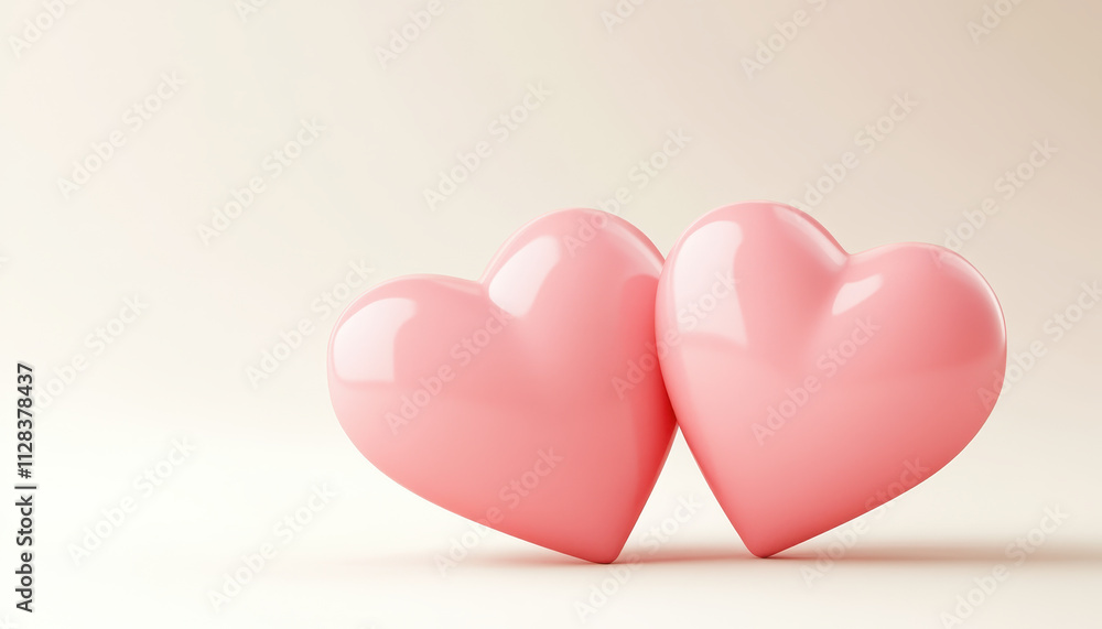 Two smooth pink heart shapes on soft background, symbolizing love Two smooth pink heart shapes on soft background, symbolizing love
