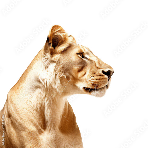 brown lioness isolated on white. photo