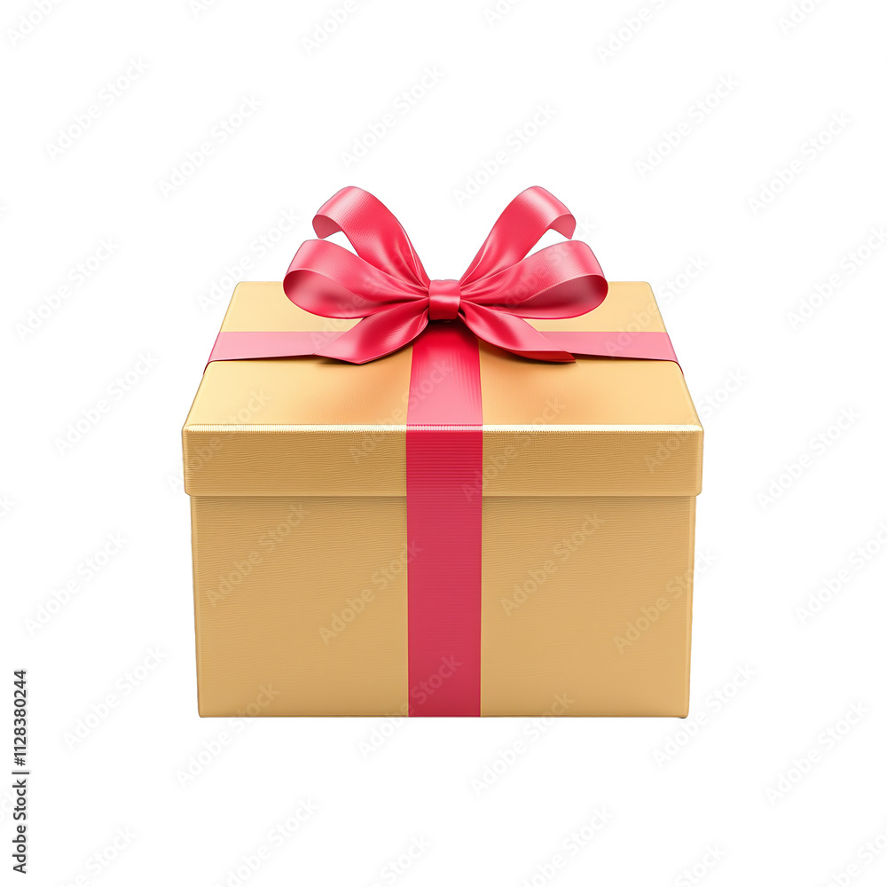 Fototapeta premium Tan Gift Box with Red Ribbon Festive Holiday Surprise Present