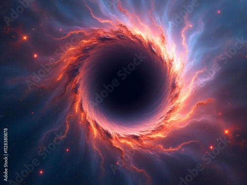 Central black hole in dark void, surrounded by stars