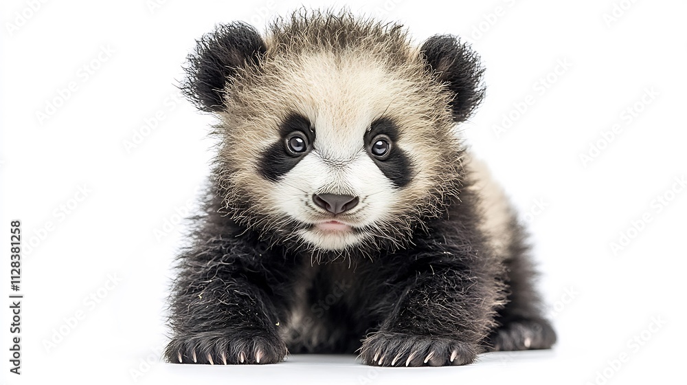 Sleepy baby panda sitting halfclosed eyes looking peaceful and relaxed perfect for tranquil scenes isolated on white background Sleepy baby panda sitting halfclosed eyes looking peaceful and relaxed perfect for tranquil scenes isolated on white background