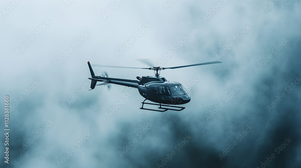 Fototapeta premium Helicopter Flying Dangerously Close to a Towering Waterfall Mist and Spray Rising in the Air Against a Dramatic Mountain Landscape
