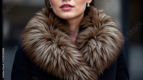 Elegant Winter Fashion: Luxurious Fur Collar and Classic Earrings