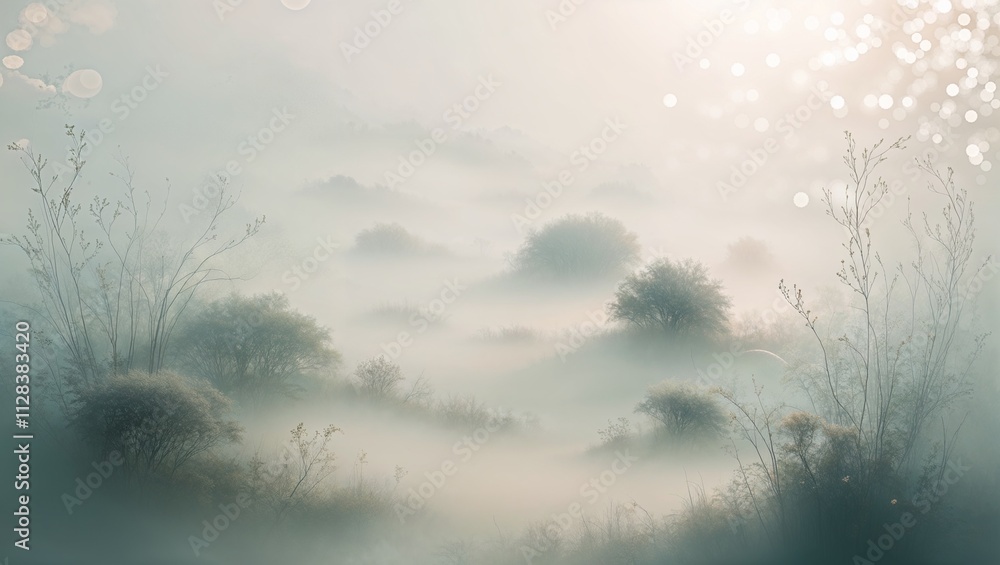 Misty landscape with tranquil mood in soft background with copy space Misty landscape with tranquil mood in soft background with copy space