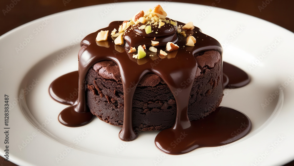 Decadent brownie dessert topped with chocolate syrup and nuts, perfect for indulgence Decadent brownie dessert topped with chocolate syrup and nuts, perfect for indulgence