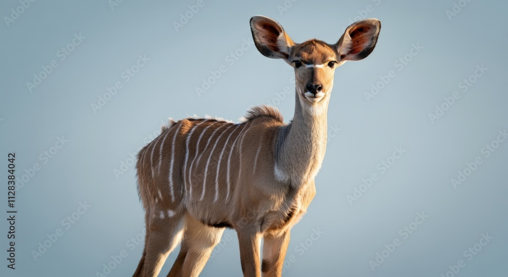 Naklejka premium Graceful young kudu in natural habitat against clear sky