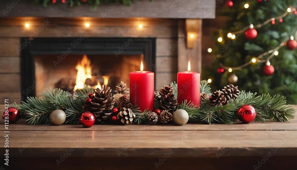 Christmas Candles Fireplace Decor